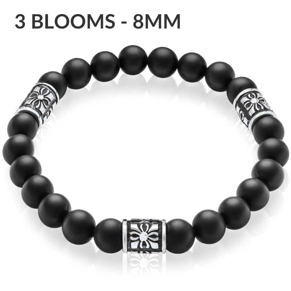 3 Blooms 8mm マットオニキスブレスレット